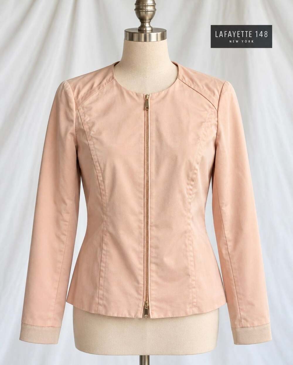 Lafayette 148 New York Blush Pink Zip Front Jacket Size 6 Lightweight